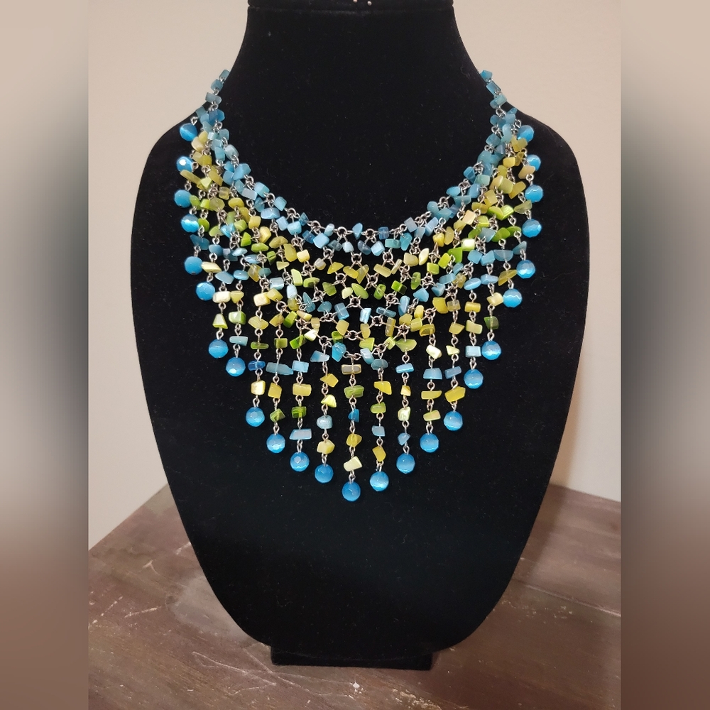Beautiful Blue & Green Bib Necklace